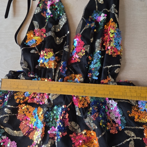 Sequin Flower Dress in Black Multicolor Size S - Picture 10 of 13